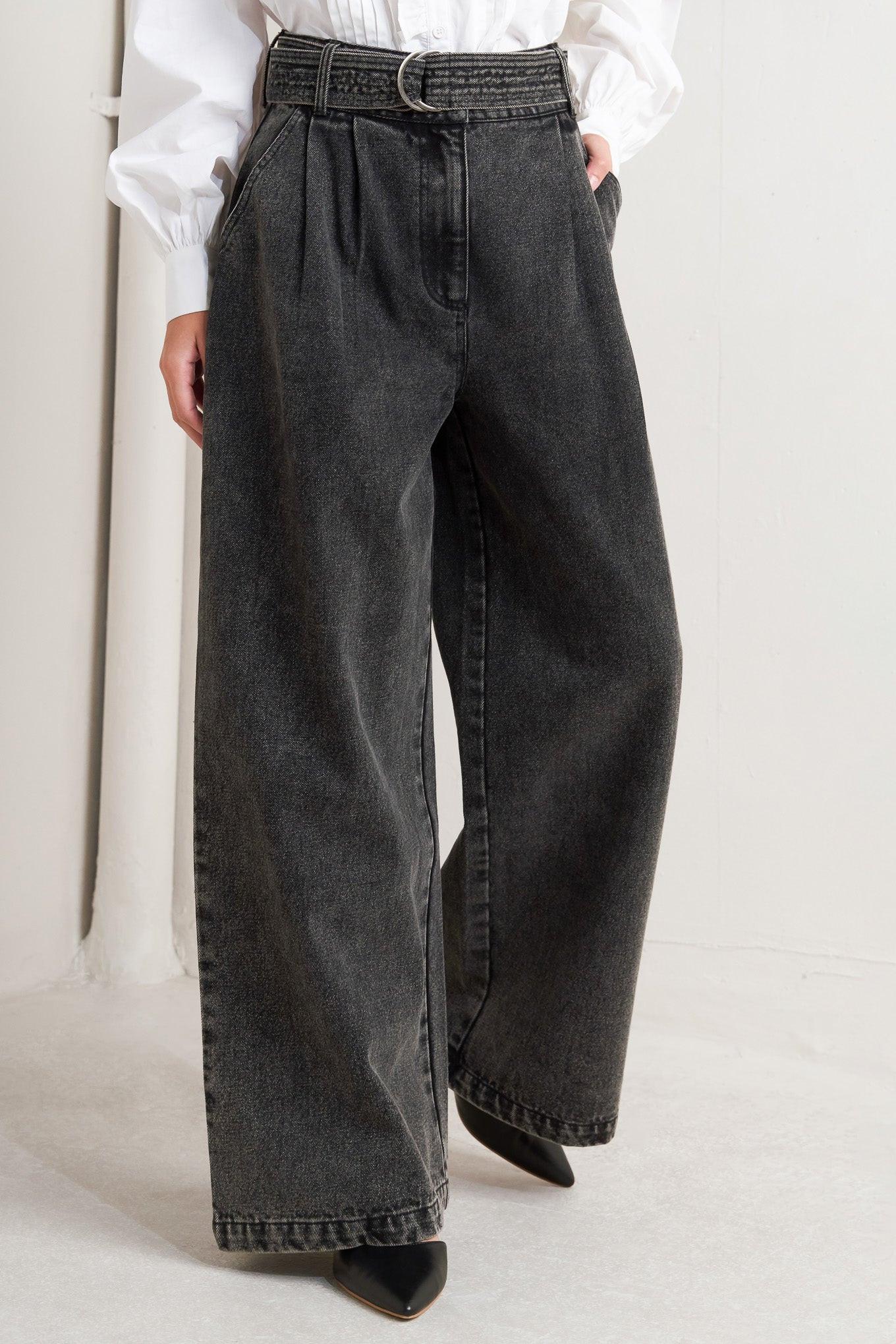 Think of Me Denim Pants in charcoal, view 1 — Soul Flow Apparel