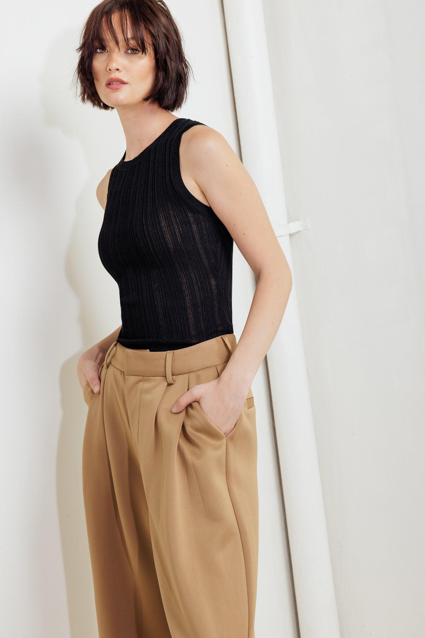 Romantic Petal Woven Pants in camel, view 4 — Soul Flow Apparel
