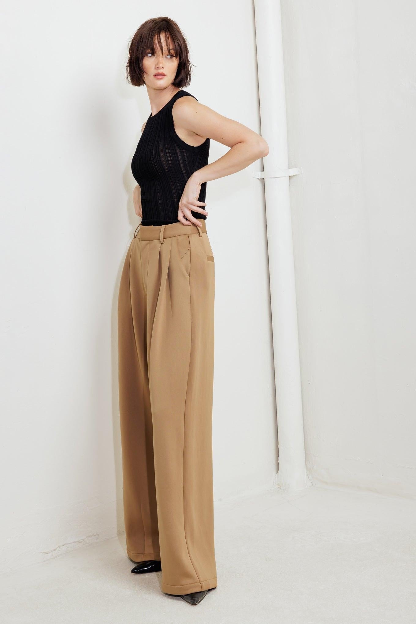 Romantic Petal Woven Pants in camel, view 6 — Soul Flow Apparel