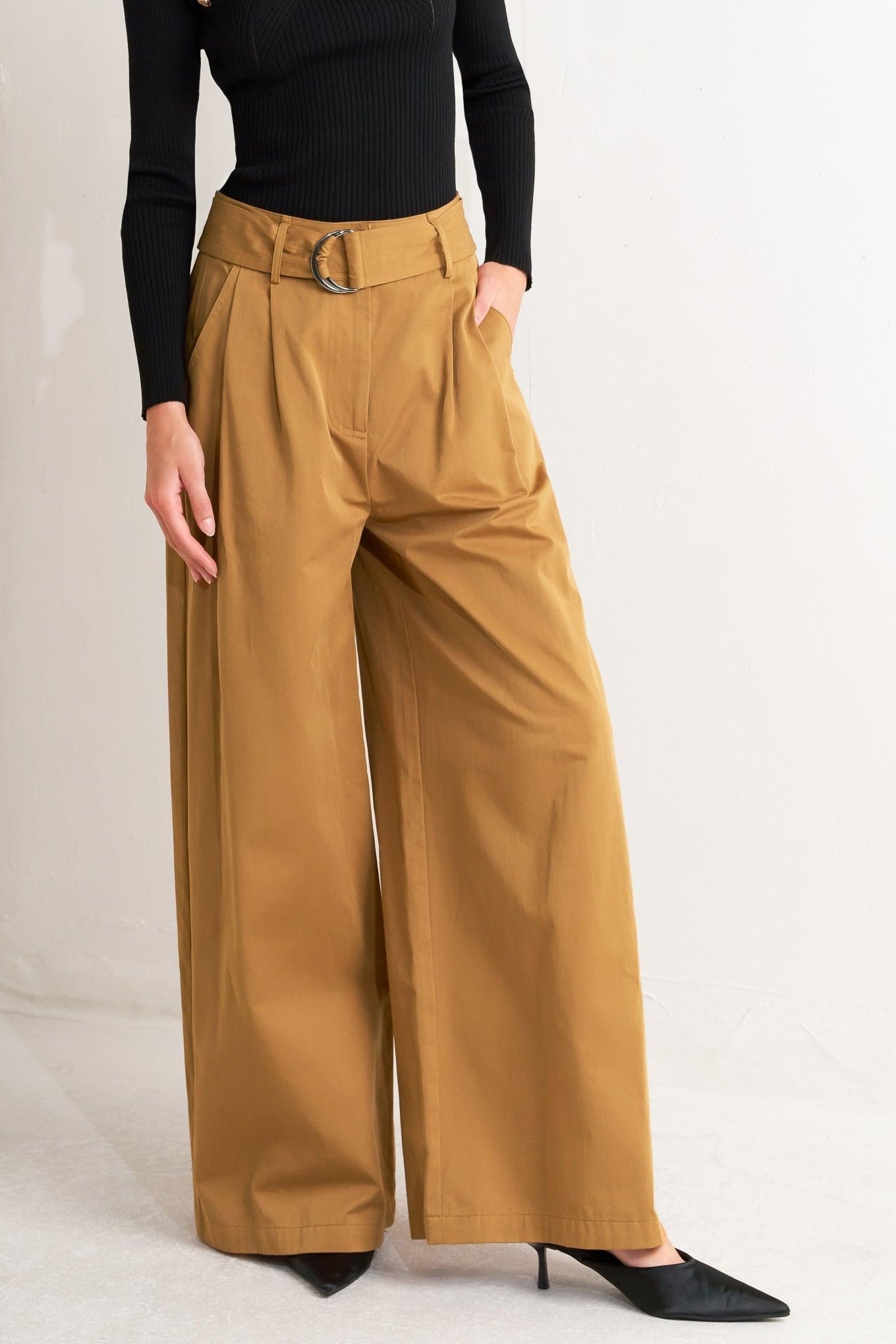 Elegance Unveiled Woven Pants in camel, view 1 — Soul Flow Apparel