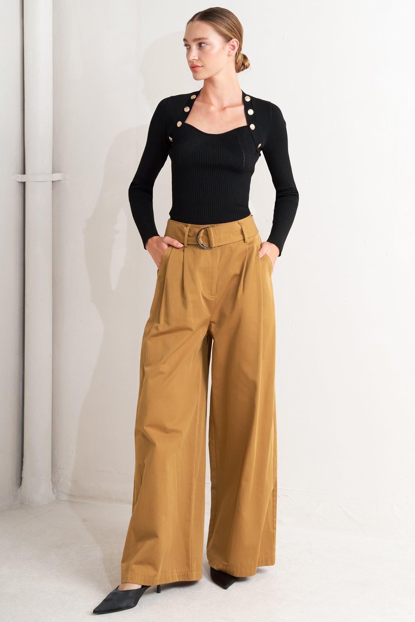 Elegance Unveiled Woven Pants in camel, view 3 — Soul Flow Apparel