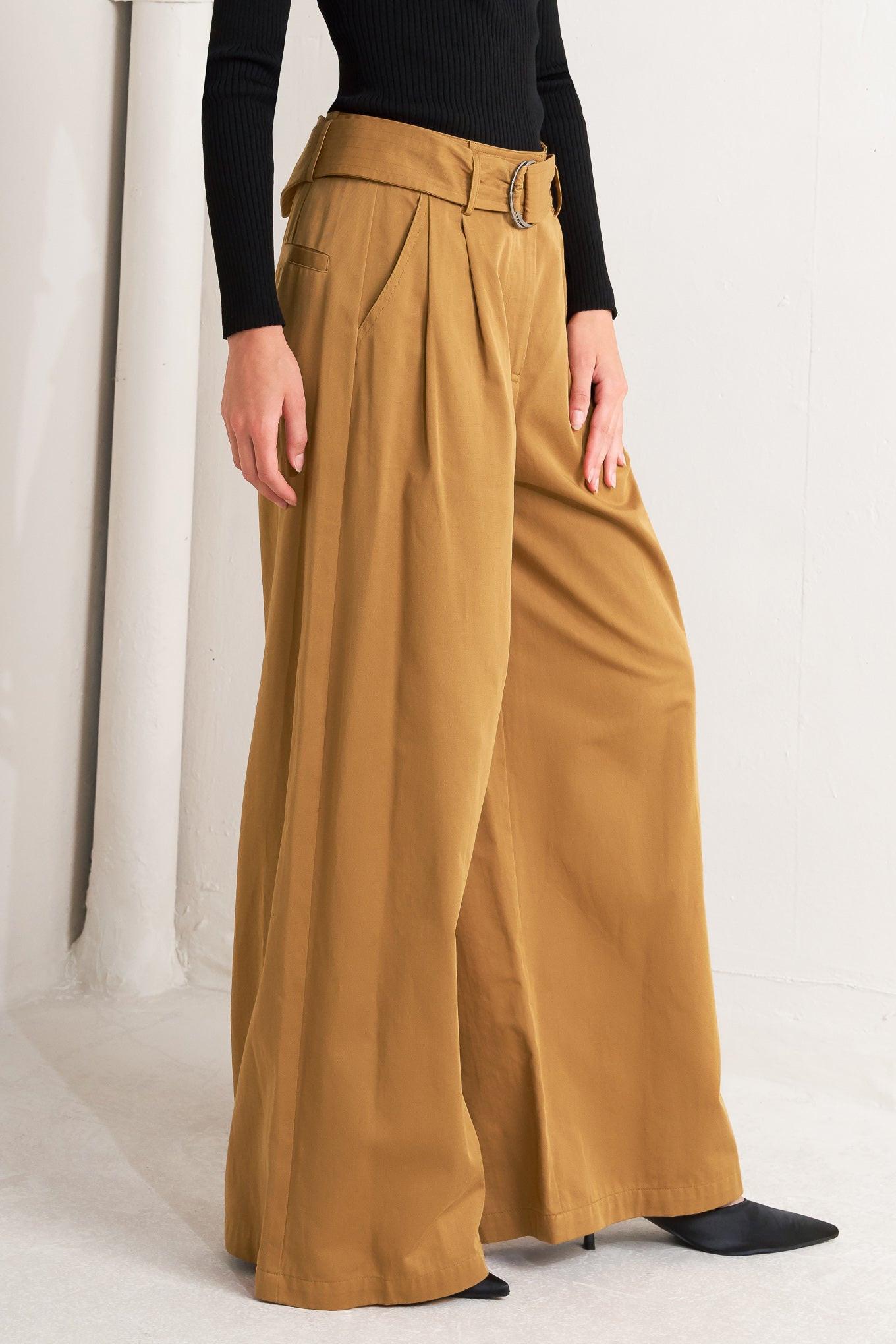 Elegance Unveiled Woven Pants in camel, view 4 — Soul Flow Apparel