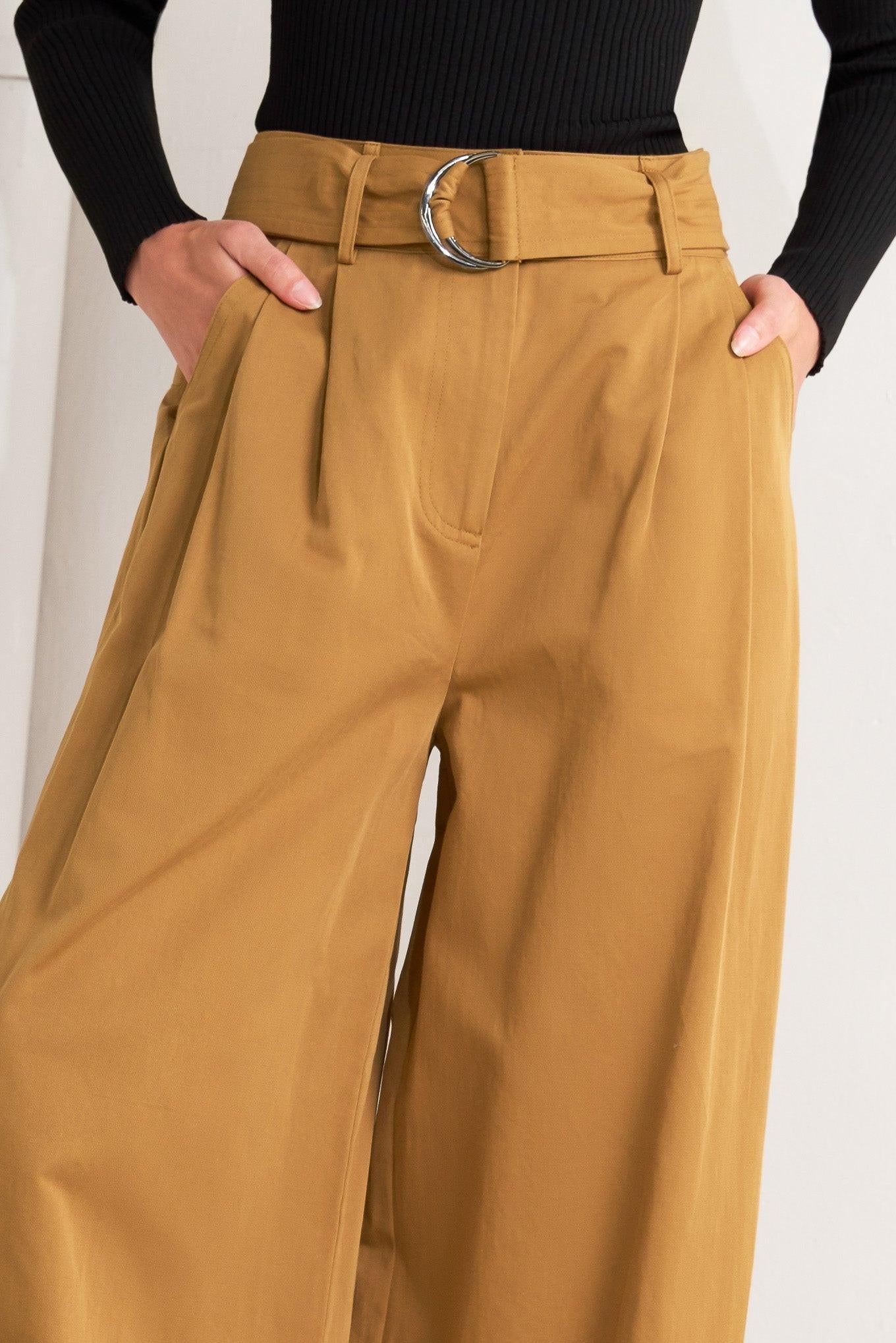 Elegance Unveiled Woven Pants in camel, view 7 — Soul Flow Apparel