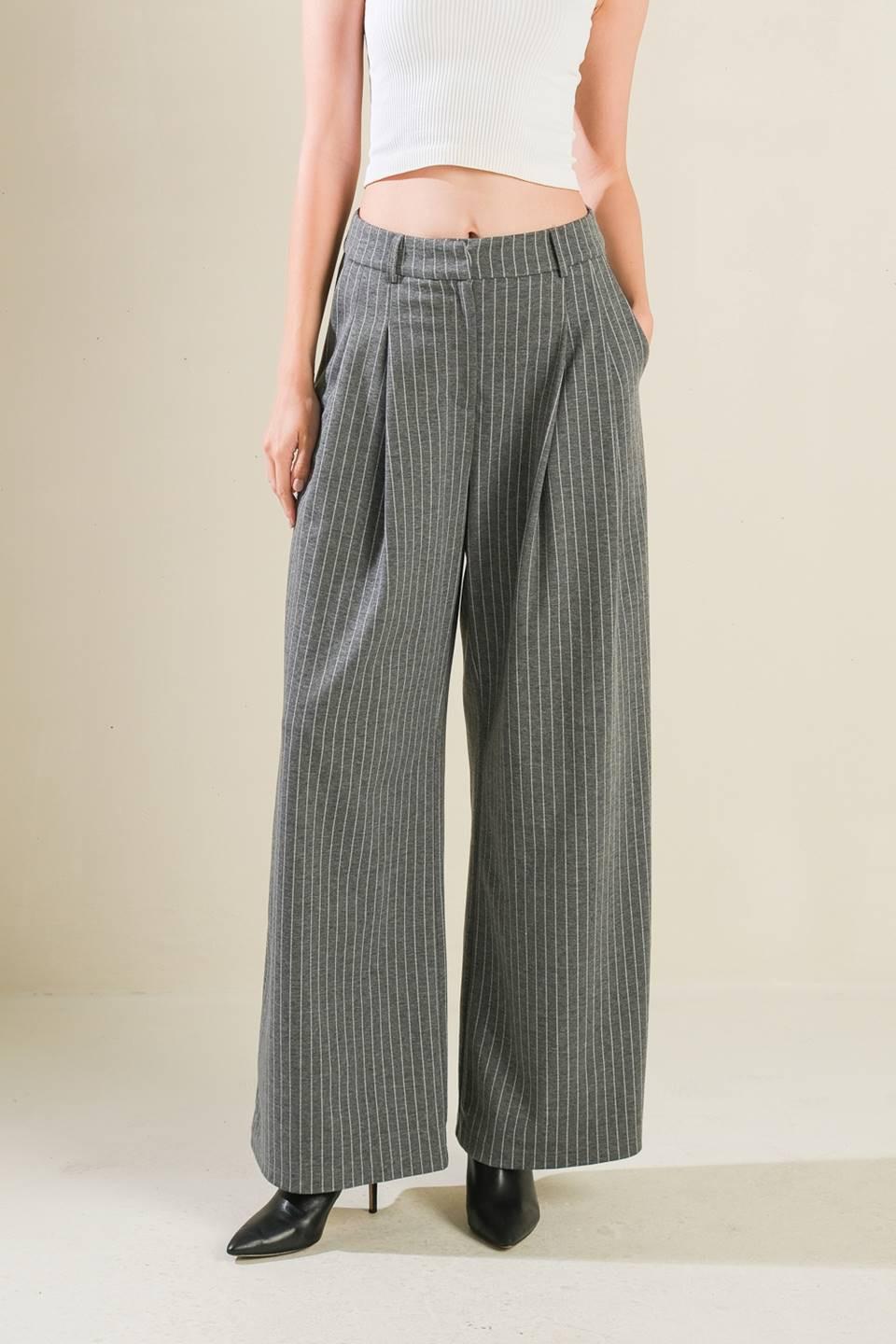 Wanna Be Loved Woven Pants in grey white, view 1 — Soul Flow Apparel