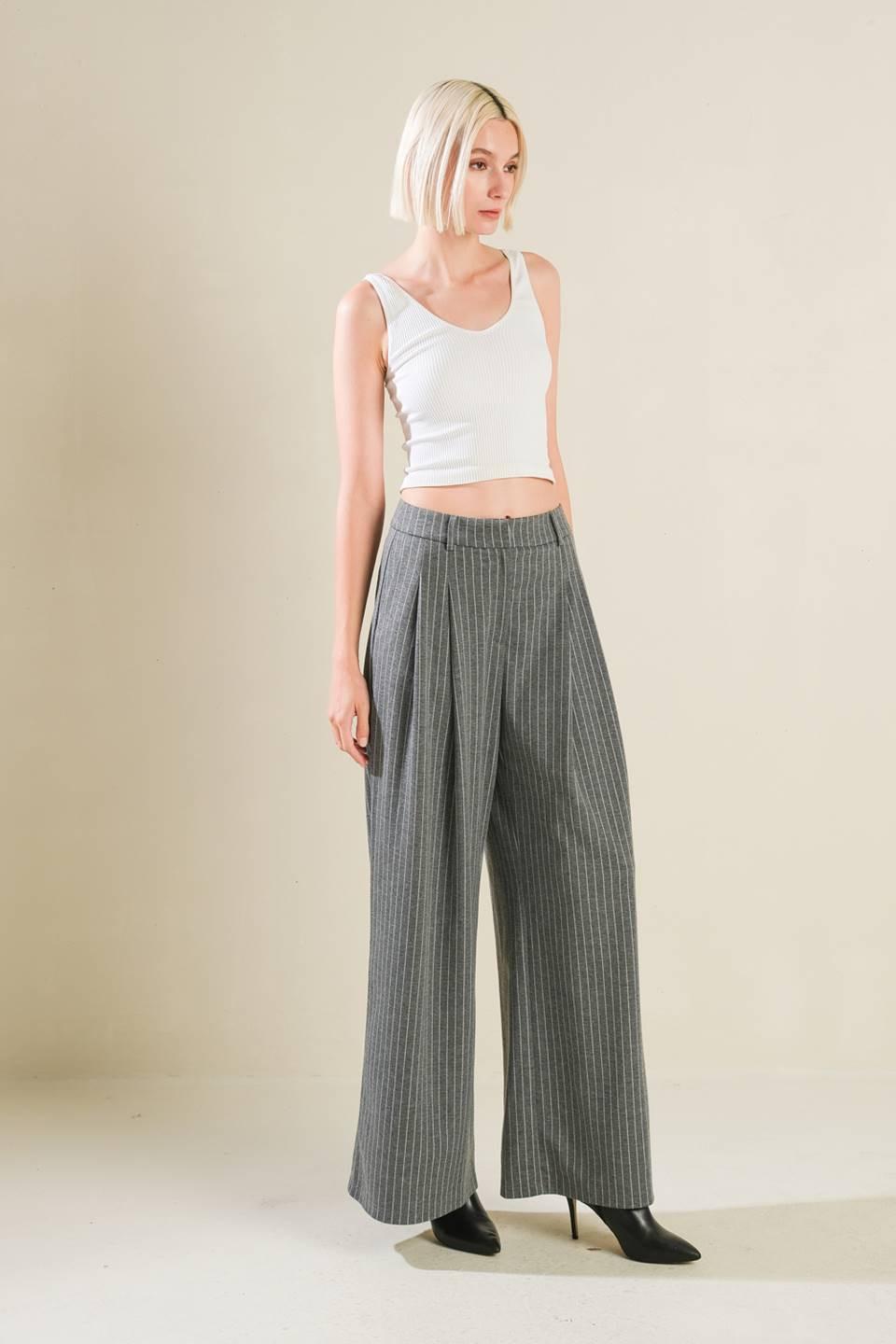 Wanna Be Loved Woven Pants in grey white, view 3 — Soul Flow Apparel
