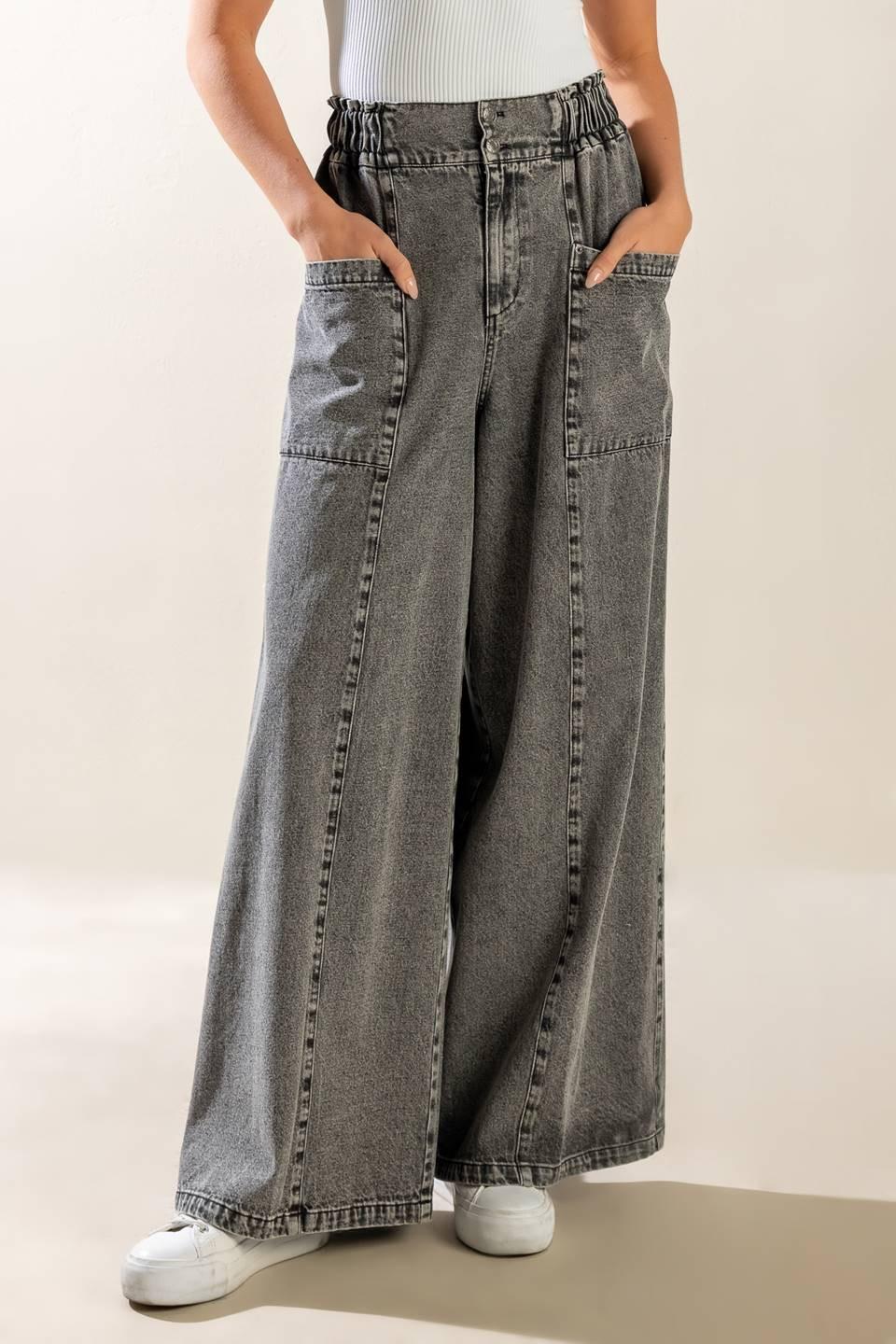 Exploring the City Denim Pants in grey, view 1 — Soul Flow Apparel