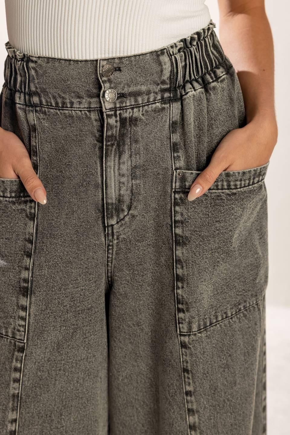 Exploring the City Denim Pants in grey, view 3 — Soul Flow Apparel