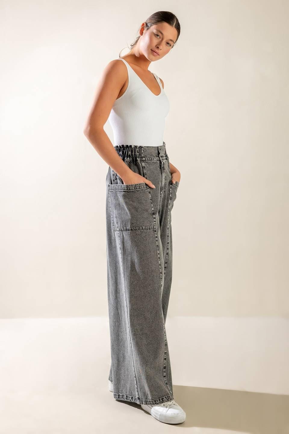 Exploring the City Denim Pants in grey, view 4 — Soul Flow Apparel