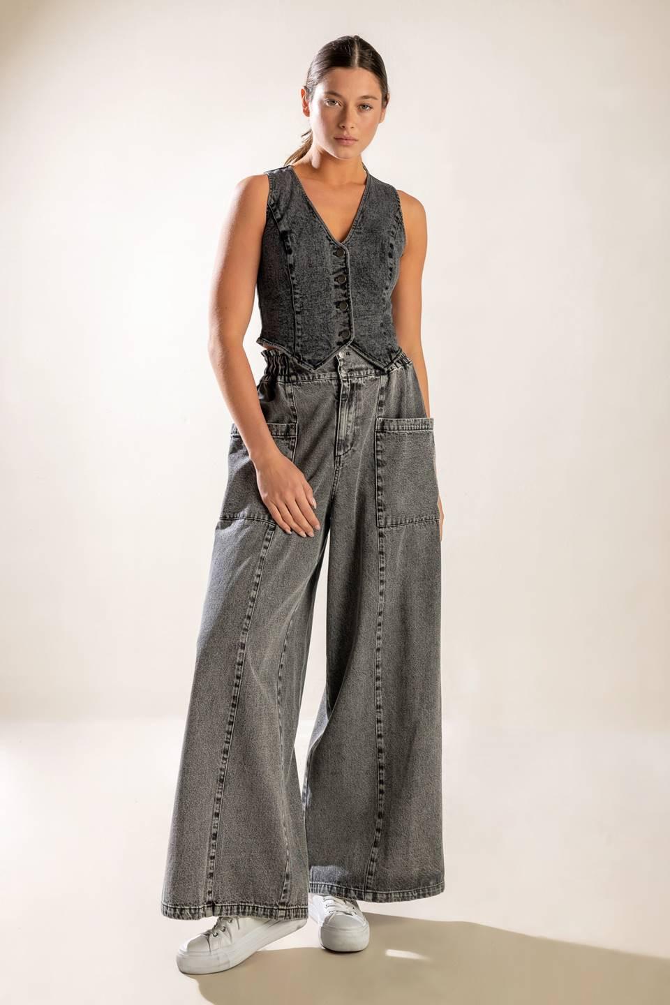 Exploring the City Denim Pants in grey, view 7 — Soul Flow Apparel