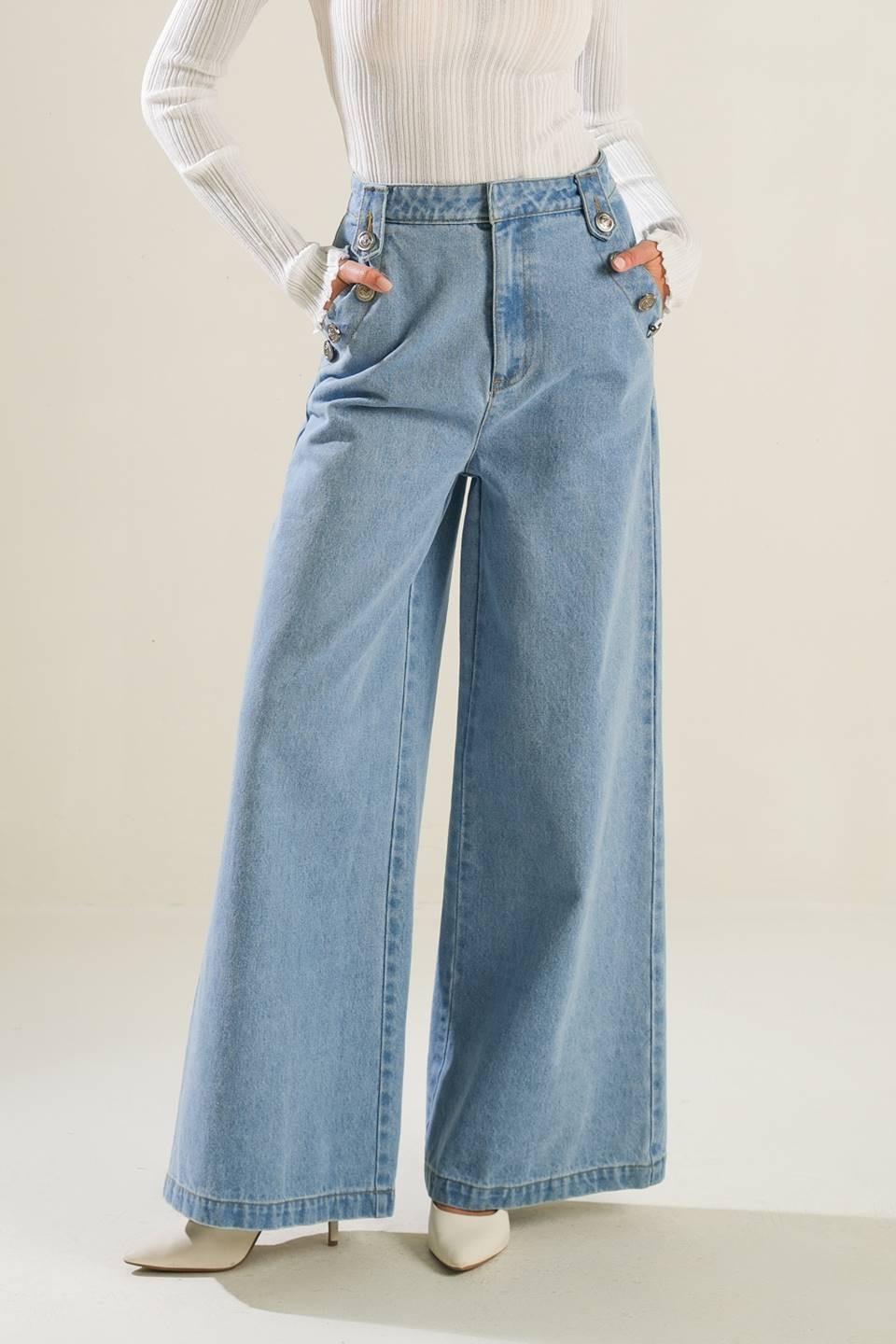 Adventure Awaits Denim Pants in blue, view 1 — Soul Flow Apparel