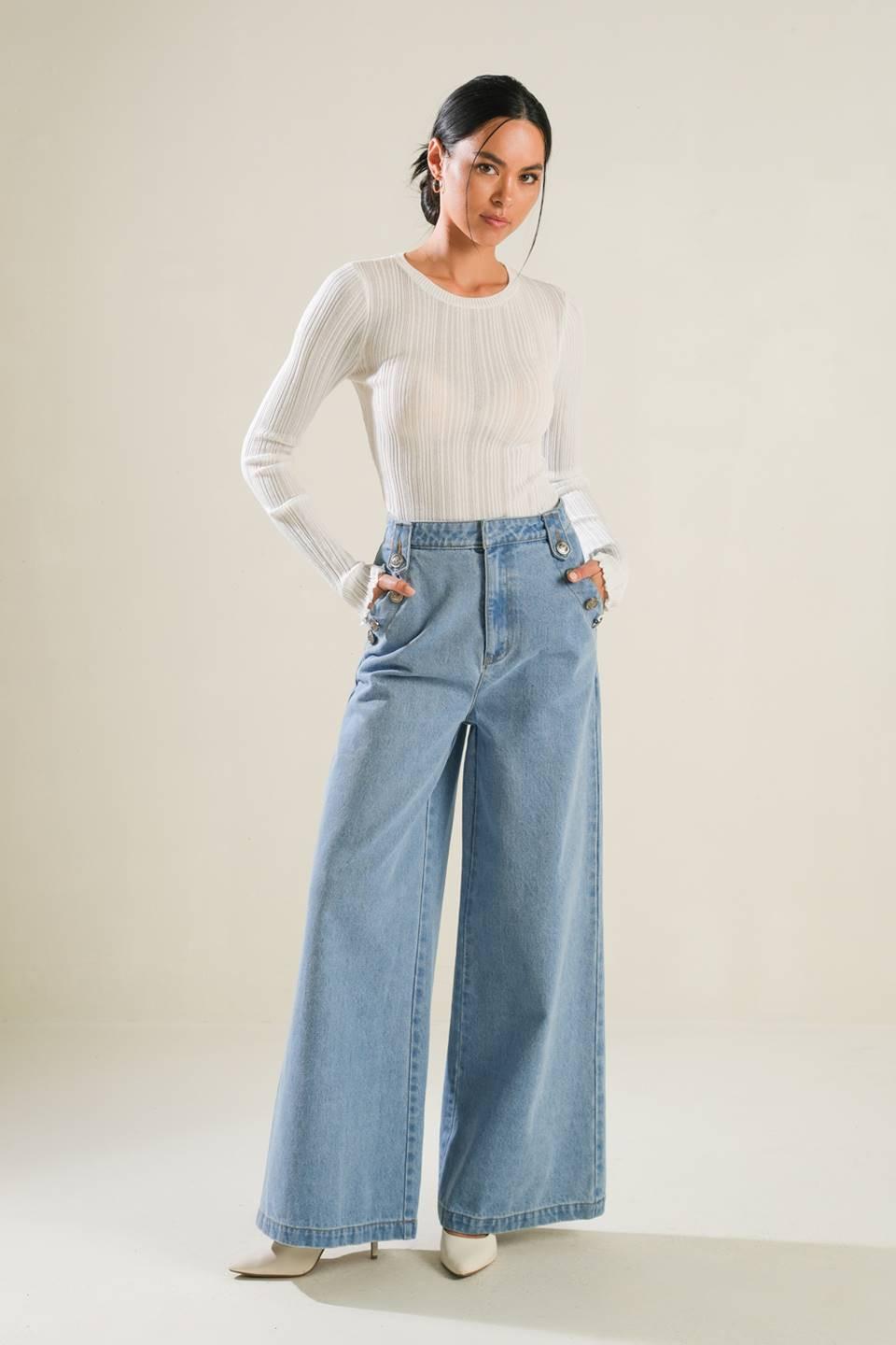 Adventure Awaits Denim Pants in blue, view 5 — Soul Flow Apparel