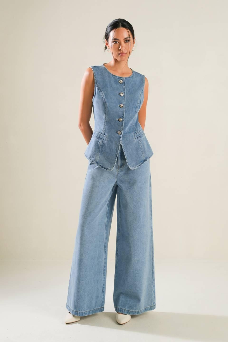 Adventure Awaits Denim Pants in blue, view 7 — Soul Flow Apparel