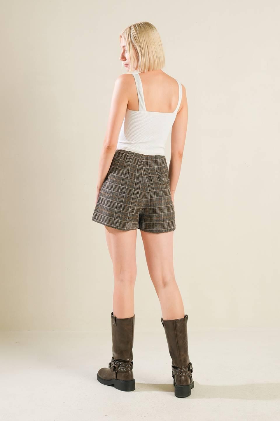 Eternal Devotion Plaid Skort in brown black, view 6 — Soul Flow Apparel