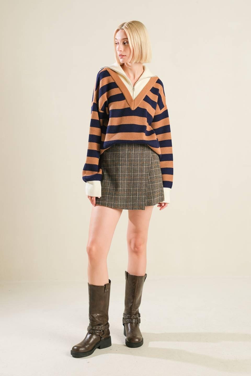 Eternal Devotion Plaid Skort in brown black, view 8 — Soul Flow Apparel