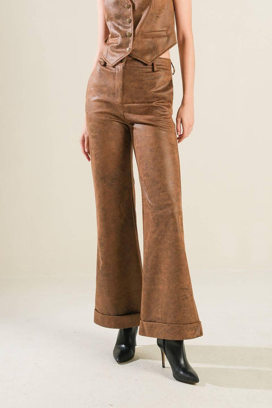 A Gift From Love Leather Pants in brown, view 1 — Soul Flow Apparel