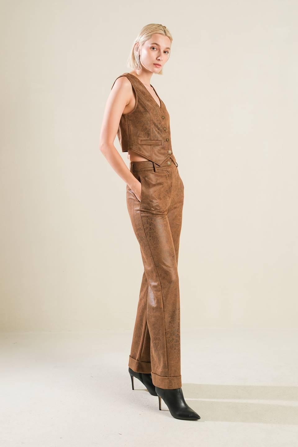 A Gift From Love Leather Pants in brown, view 3 — Soul Flow Apparel