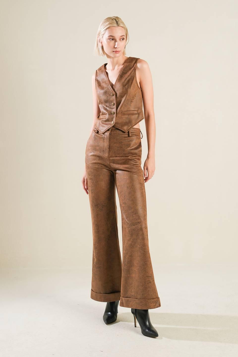 A Gift From Love Leather Pants in brown, view 5 — Soul Flow Apparel