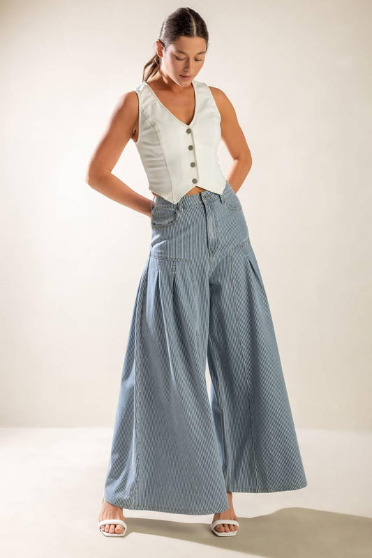 Rooftop Romance Denim Pants in light denim white, view 5 — Soul Flow Apparel