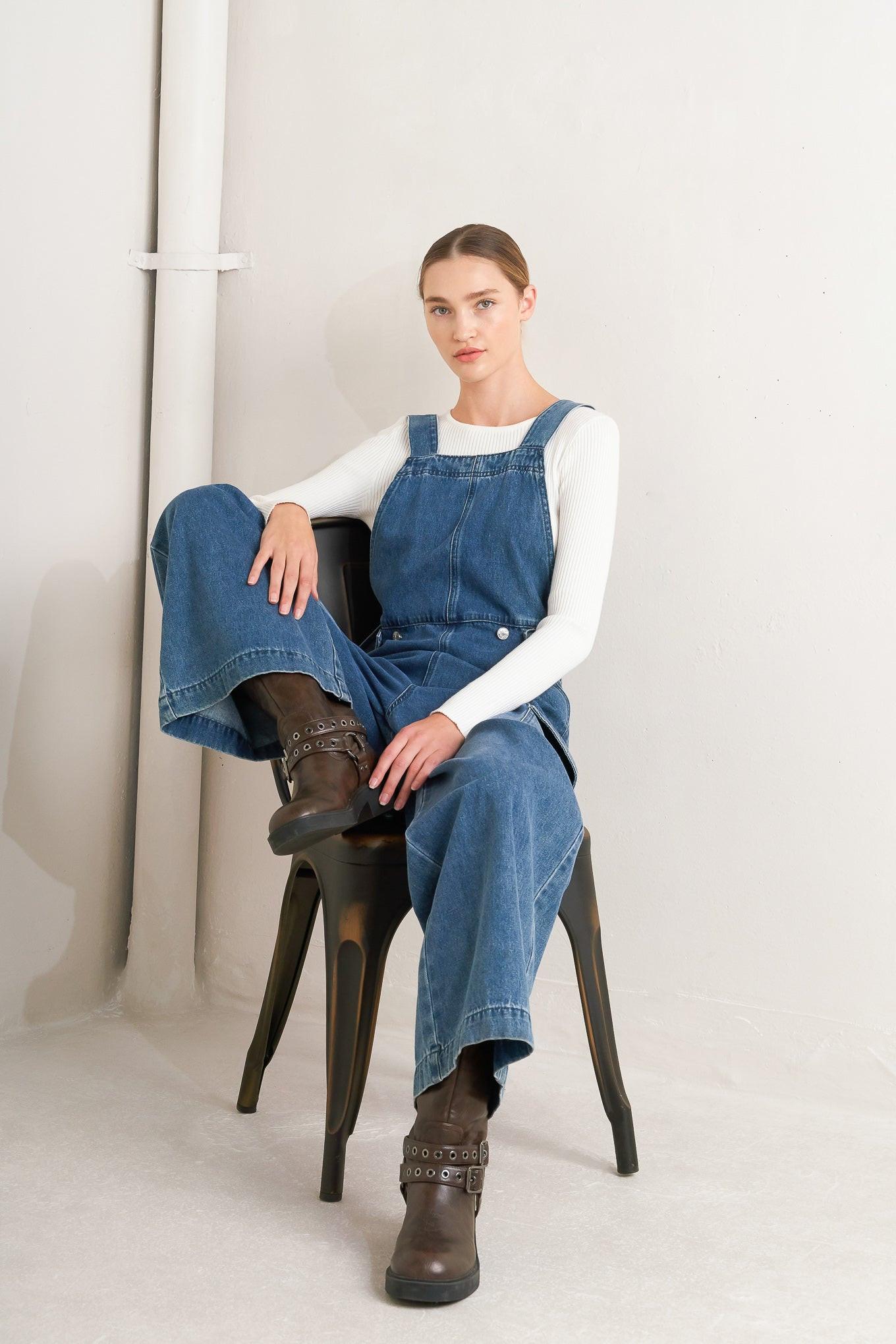 Let Me Talk Denim Cargo Pants in medium indigo, view 10 — Soul Flow Apparel