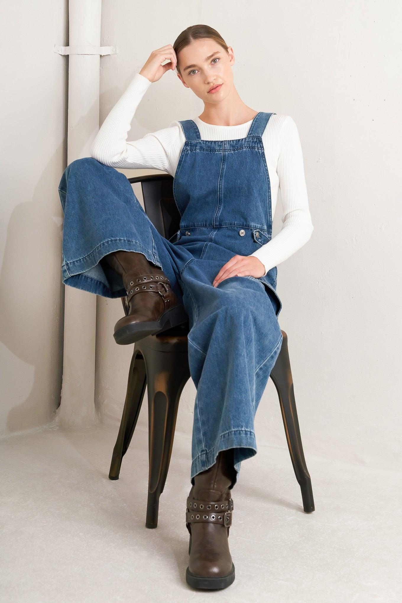 Let Me Talk Denim Cargo Pants in medium indigo, view 11 — Soul Flow Apparel