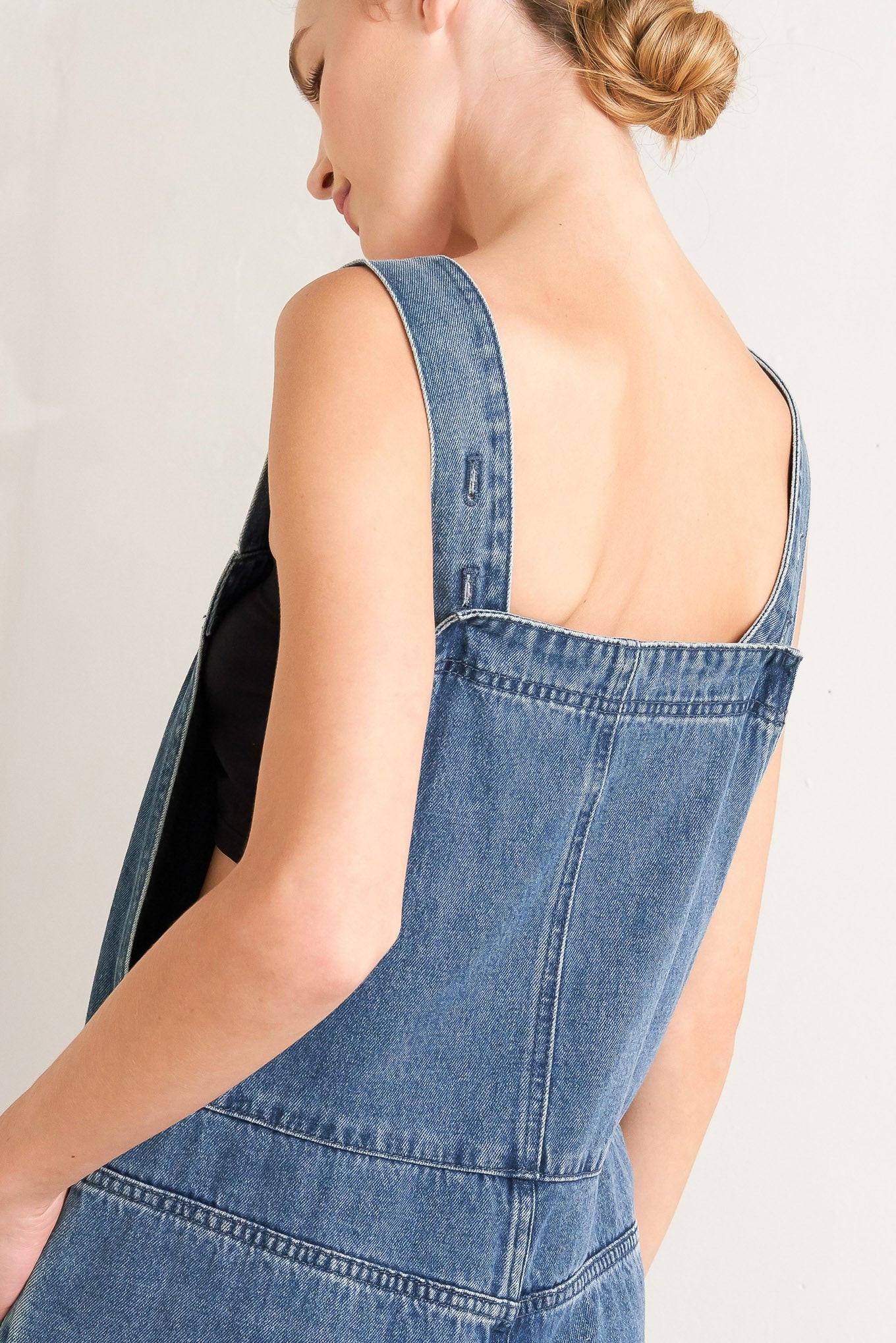 Let Me Talk Denim Cargo Pants in medium indigo, view 9 — Soul Flow Apparel