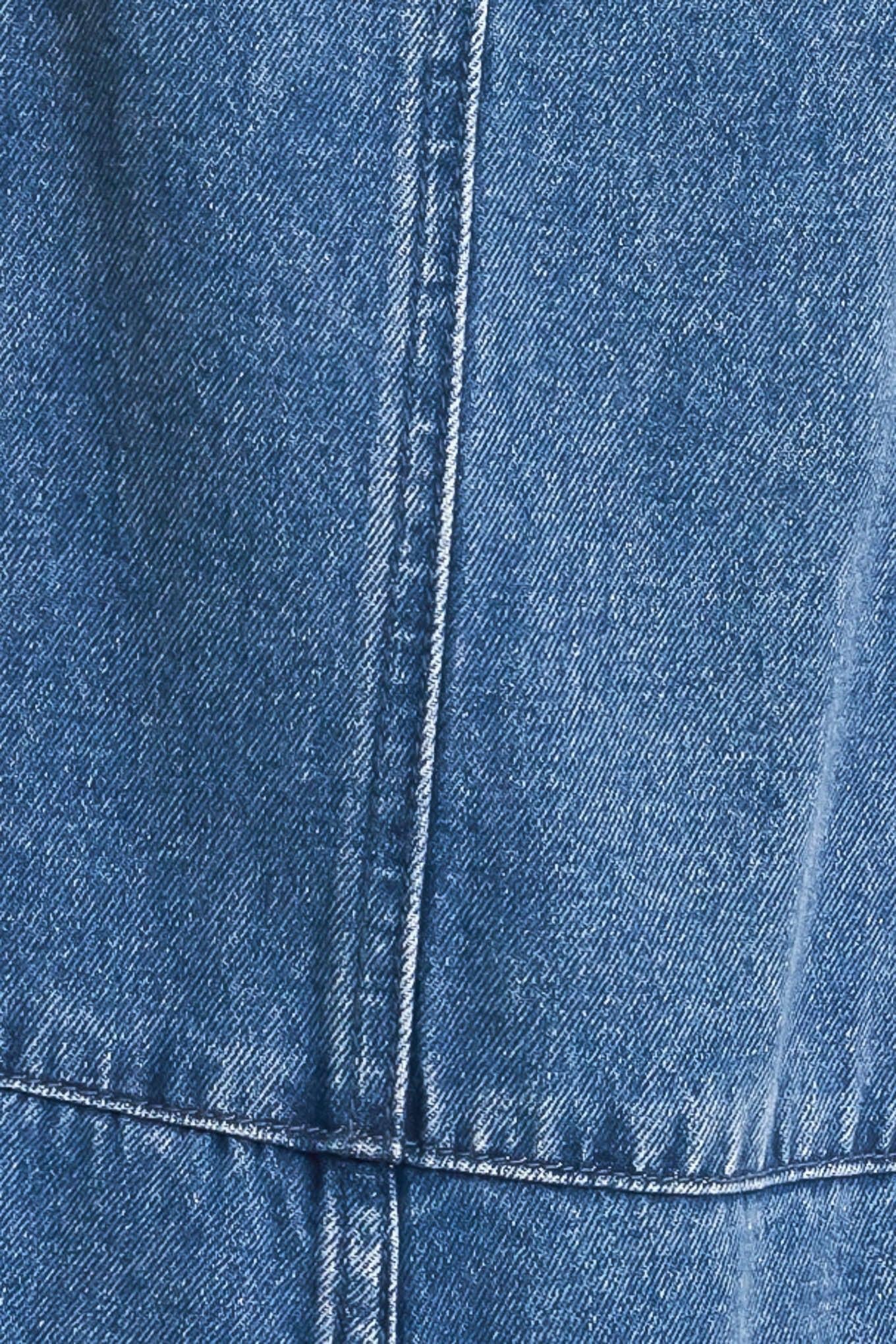 Let Me Talk Denim Cargo Pants in medium indigo, fabric swatch — Soul Flow Apparel