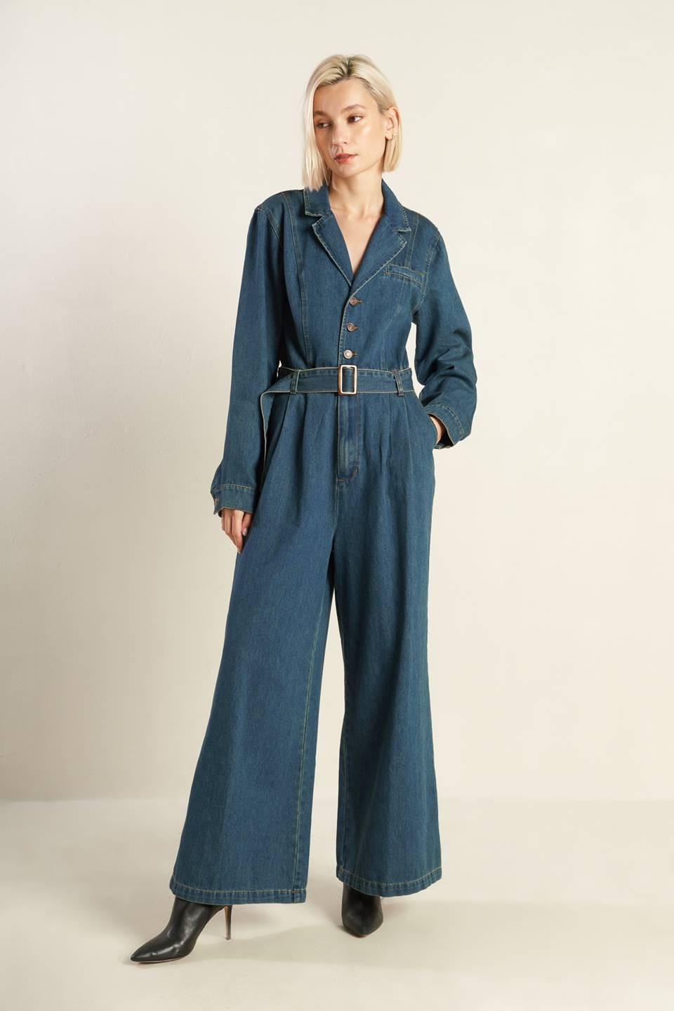 In the Details Denim Jumpsuit in indigo, view 2 — Soul Flow Apparel