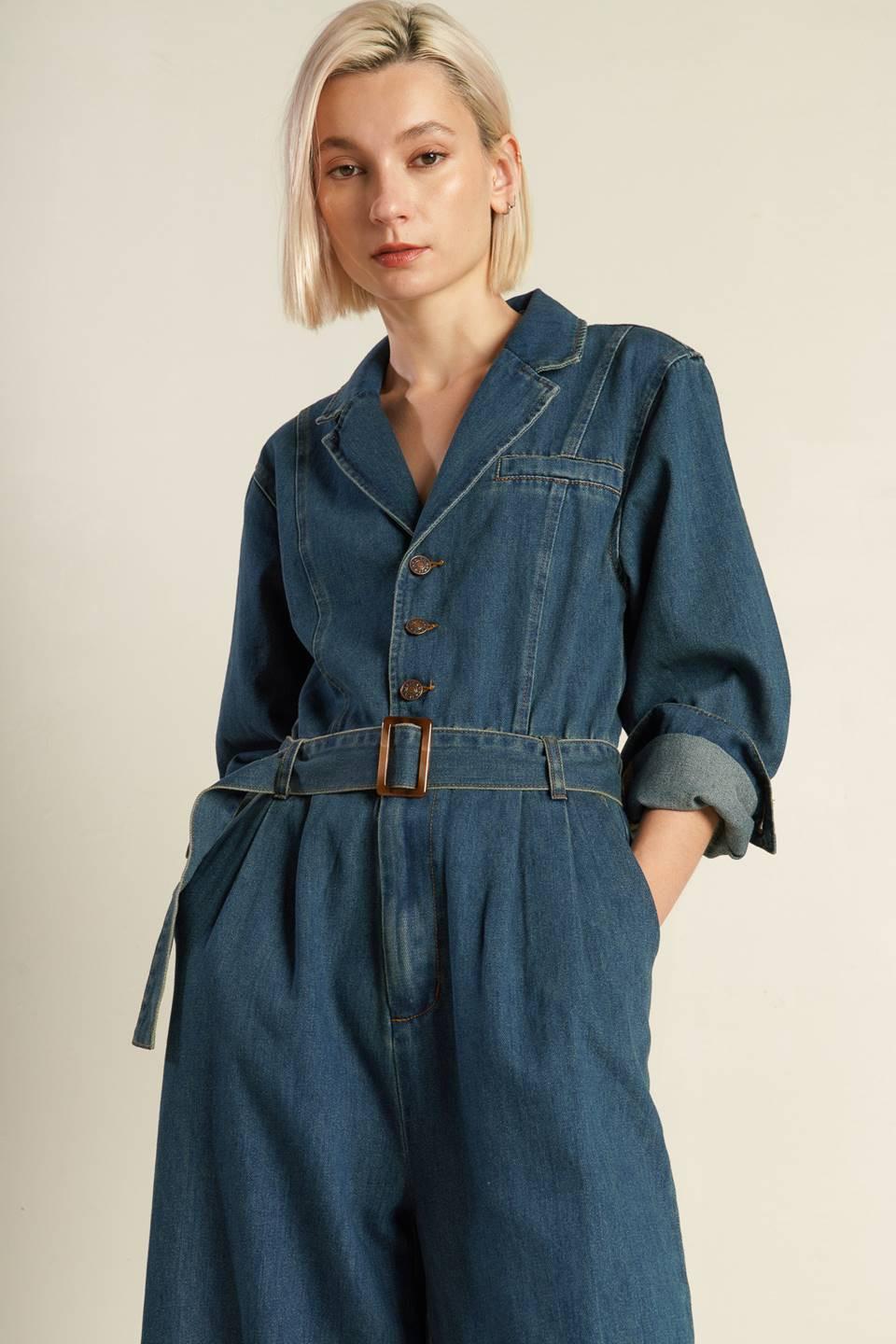 In the Details Denim Jumpsuit in indigo, view 5 — Soul Flow Apparel