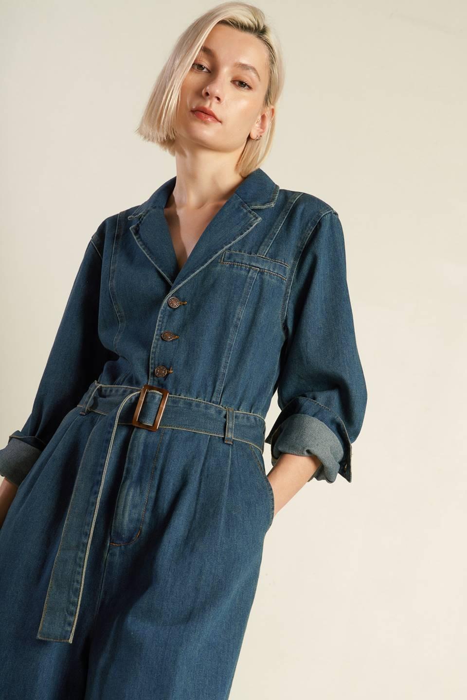 In the Details Denim Jumpsuit in indigo, view 6 — Soul Flow Apparel