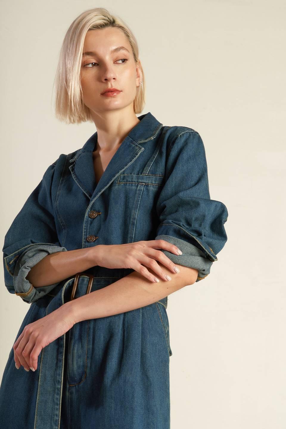 In the Details Denim Jumpsuit in indigo, view 7 — Soul Flow Apparel