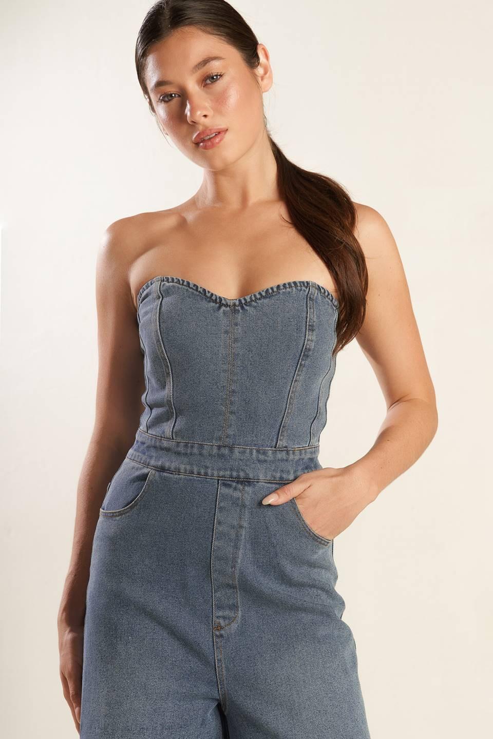 Look What We Started Denim Junpsuit in blue, view 6 — Soul Flow Apparel