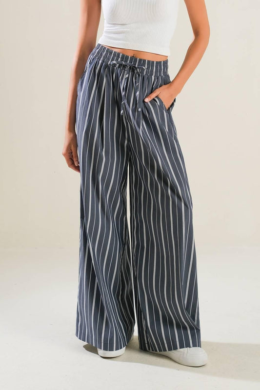 Behind the Grin Woven Pants in charcoal, view 1 — Soul Flow Apparel