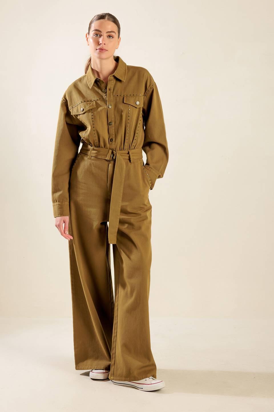 Fleeting Whispers Twill Jumpsuit in brown, view 2 — Soul Flow Apparel