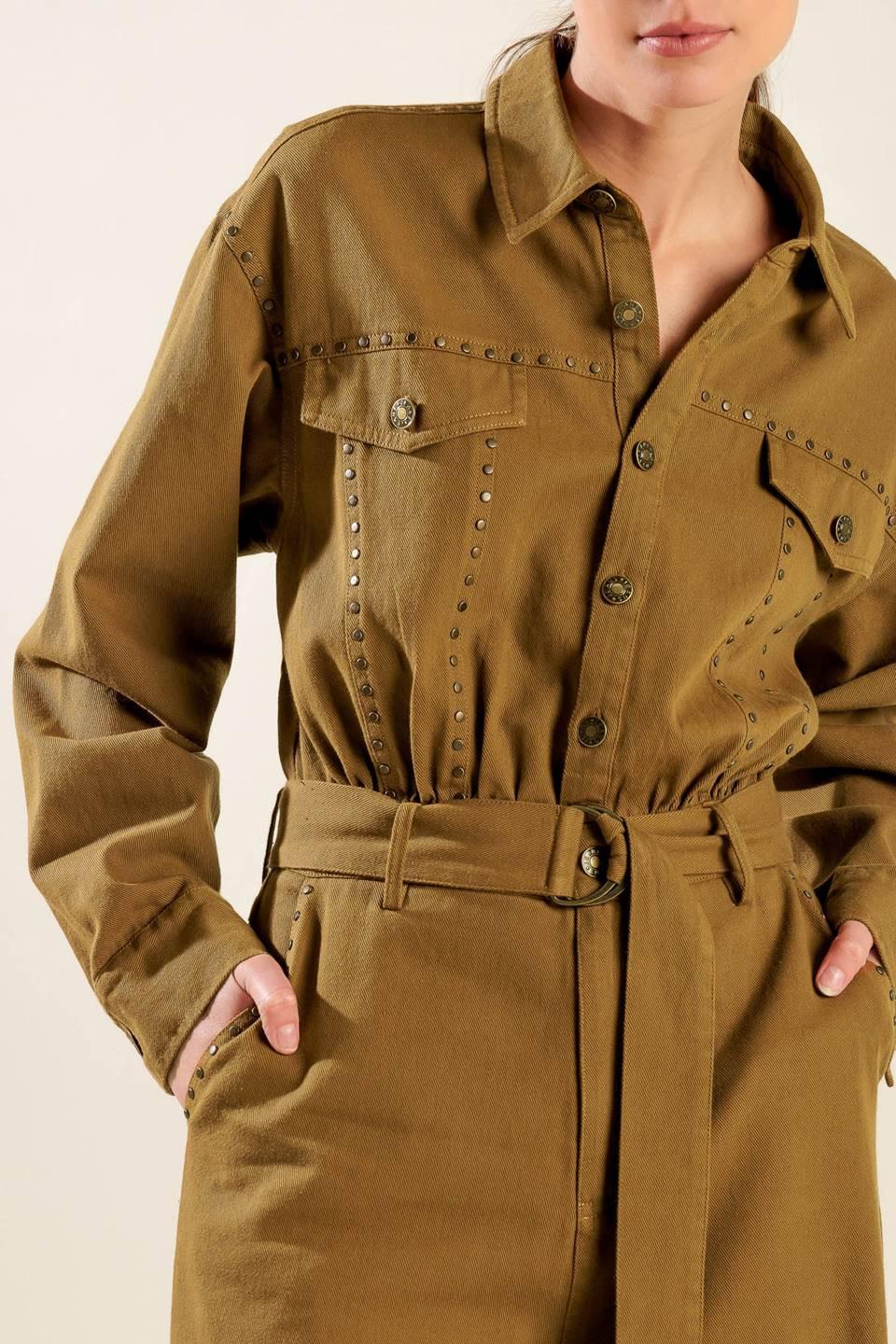Fleeting Whispers Twill Jumpsuit in brown, view 4 — Soul Flow Apparel