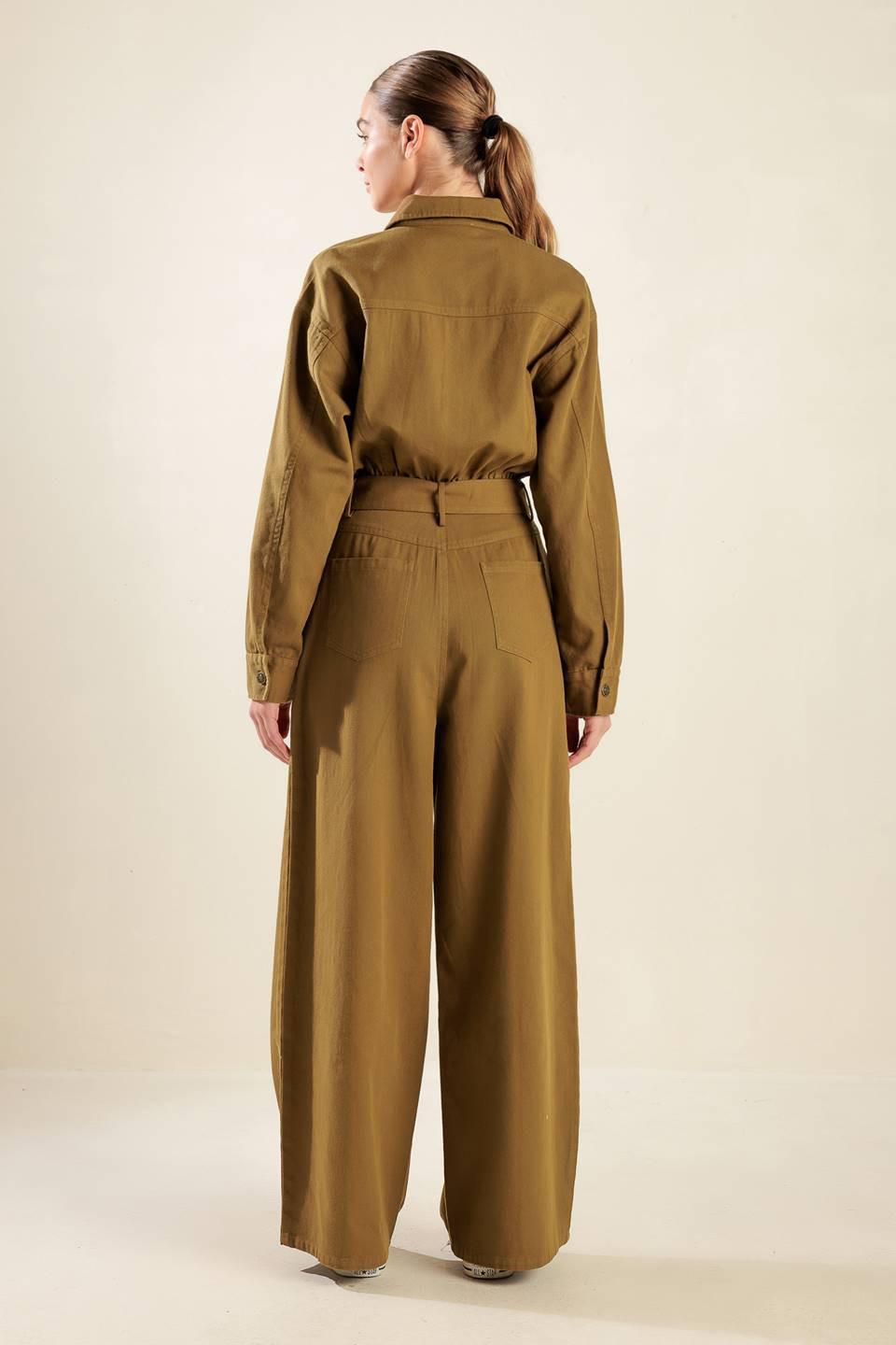 Fleeting Whispers Twill Jumpsuit in brown, view 6 — Soul Flow Apparel