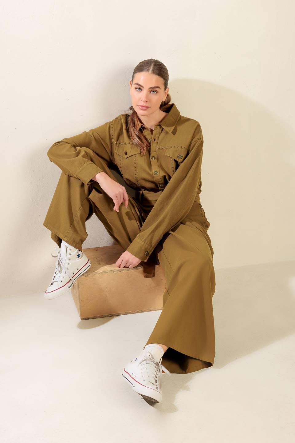 Fleeting Whispers Twill Jumpsuit in brown, view 7 — Soul Flow Apparel