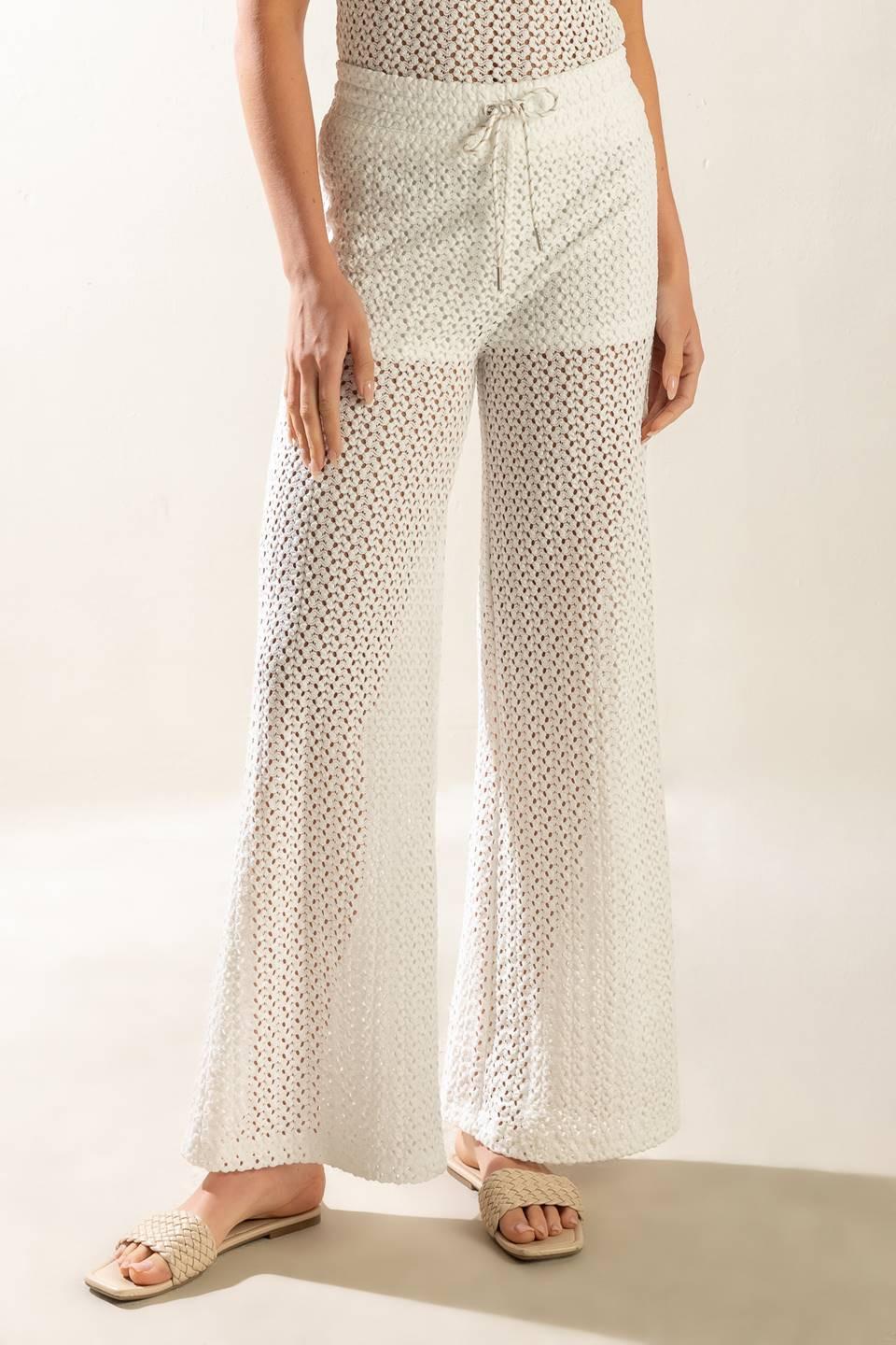 Presence of Love Semi Sheer Knit Pants in white, view 1 — Soul Flow Apparel