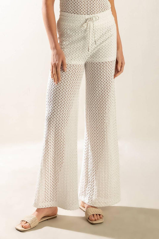 Presence of Love Semi Sheer Knit Pants in white, view 1 — Soul Flow Apparel