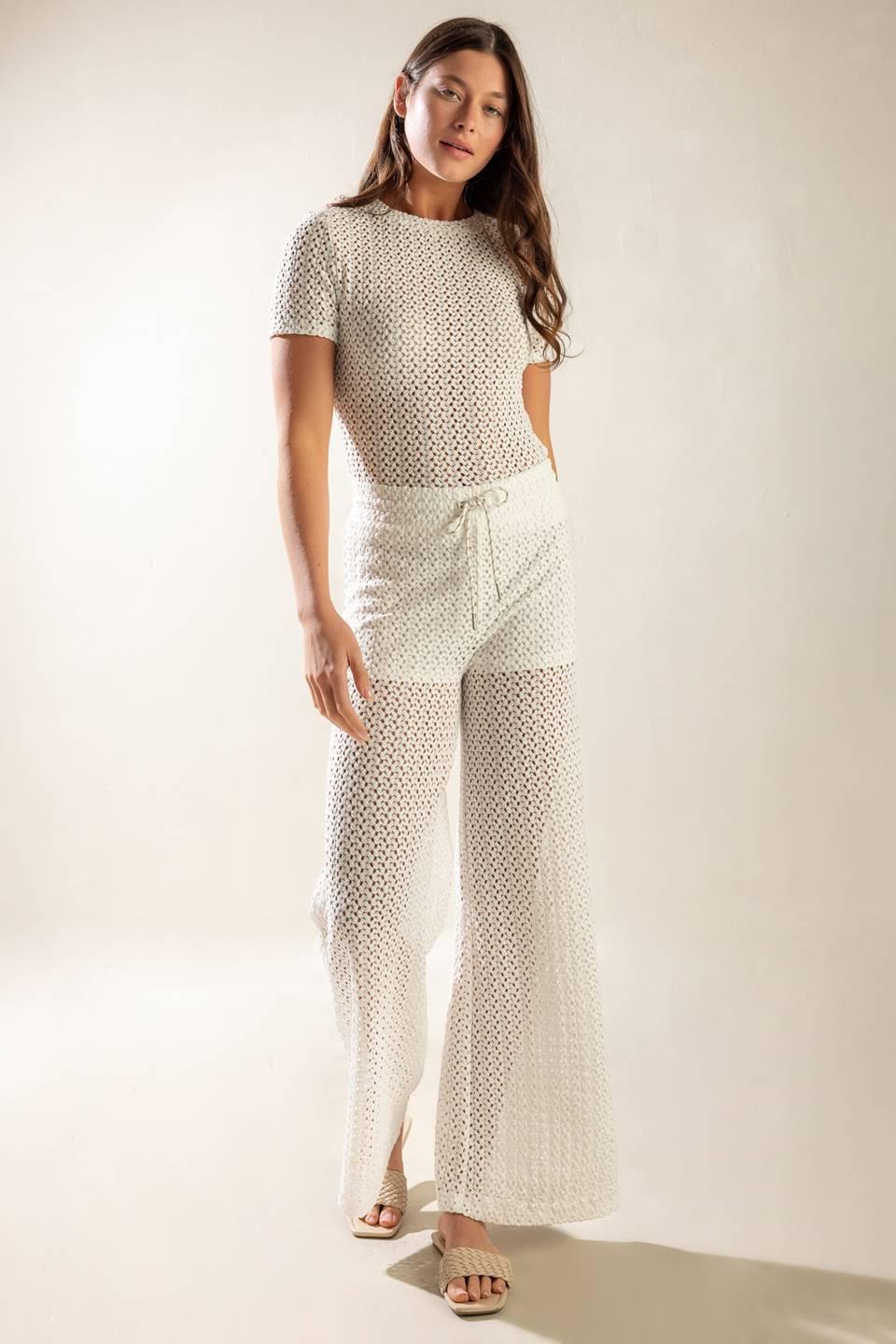 Presence of Love Semi Sheer Knit Pants in white, view 5 — Soul Flow Apparel