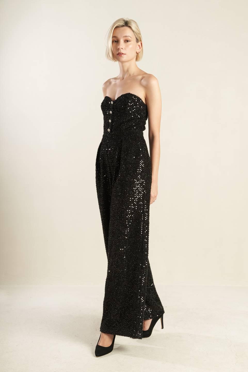 Doesn't Add Up Sequin Jumpsuit in black, view 1 — Soul Flow Apparel