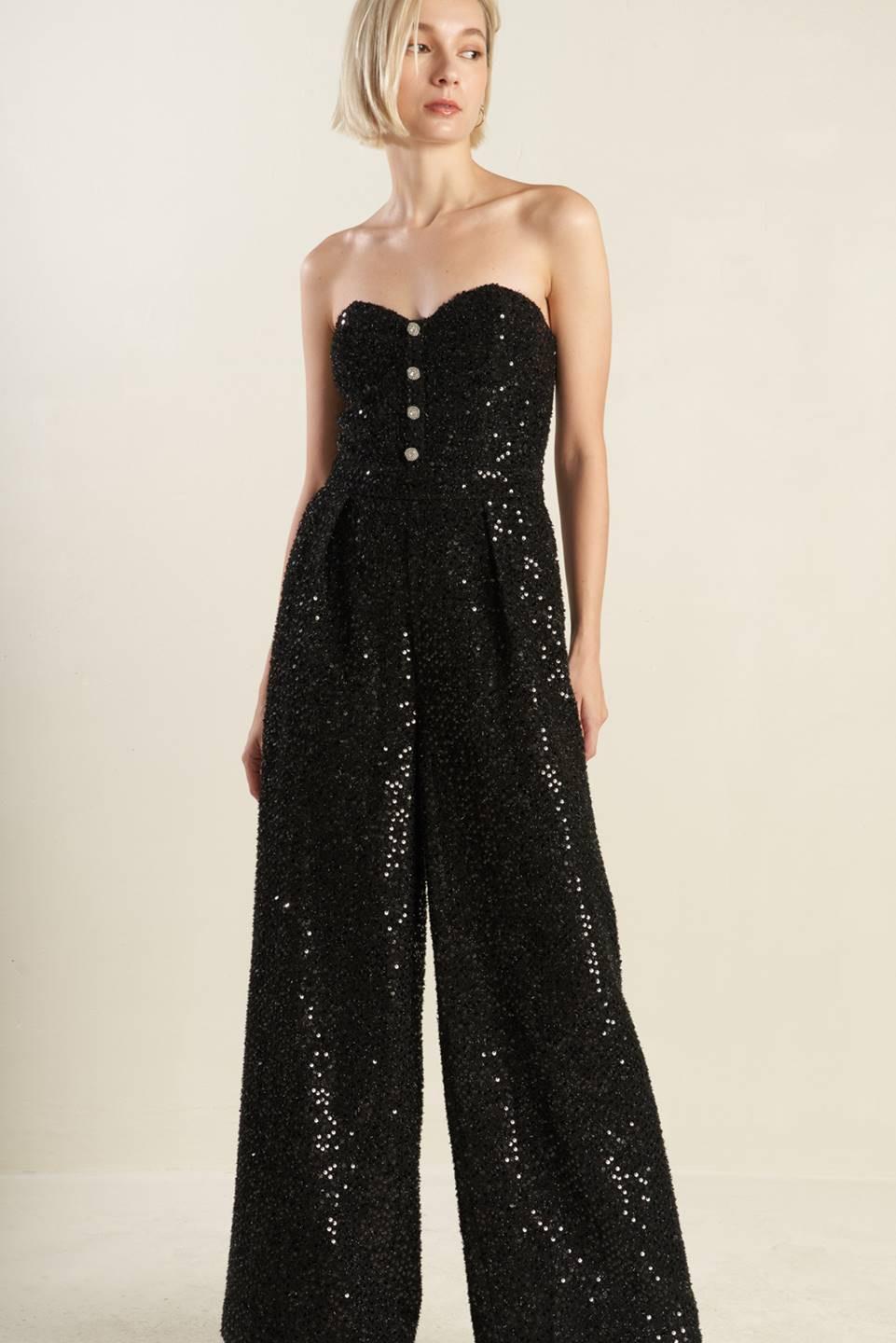 Doesn't Add Up Sequin Jumpsuit in black, view 2 — Soul Flow Apparel