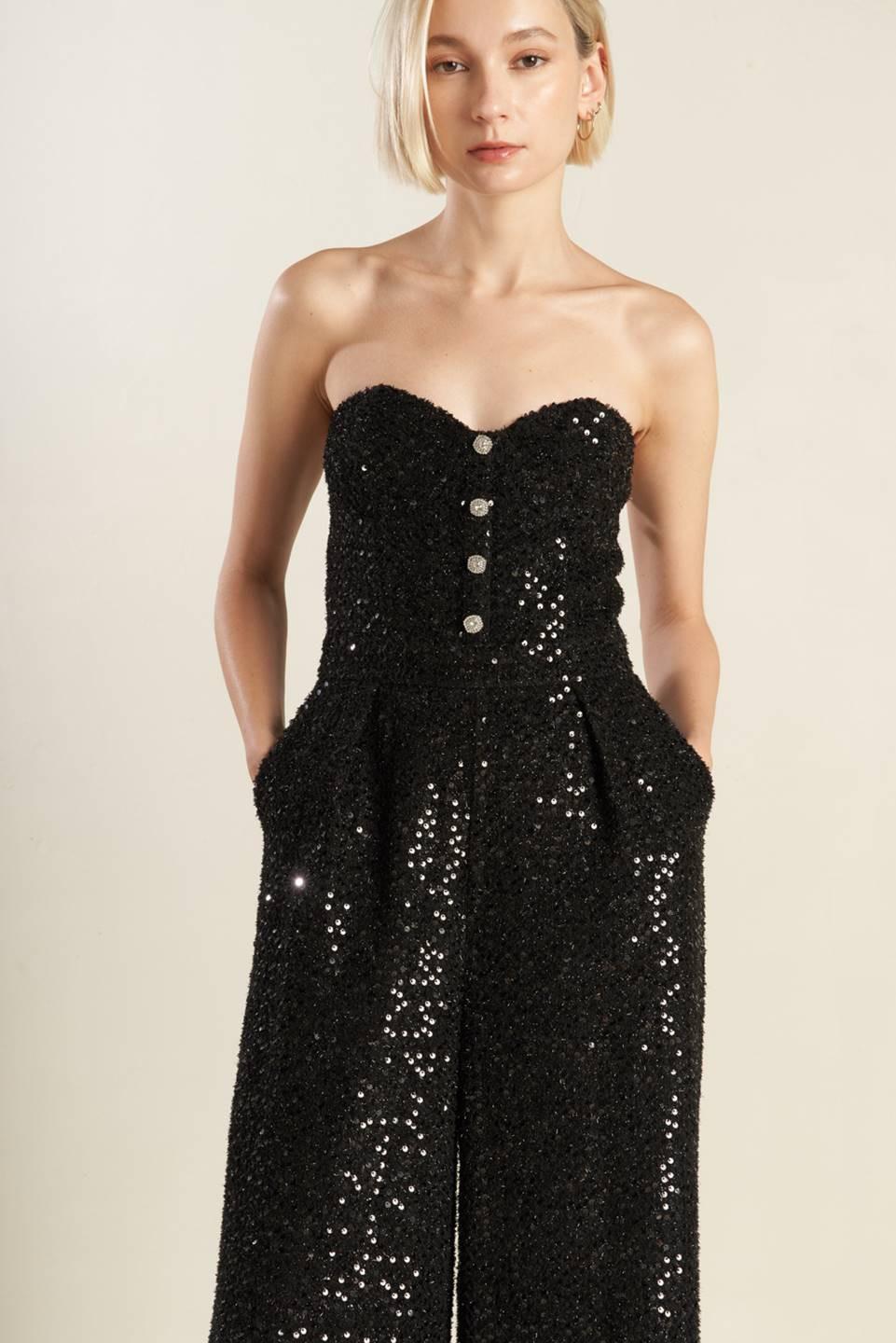 Doesn't Add Up Sequin Jumpsuit in black, view 3 — Soul Flow Apparel