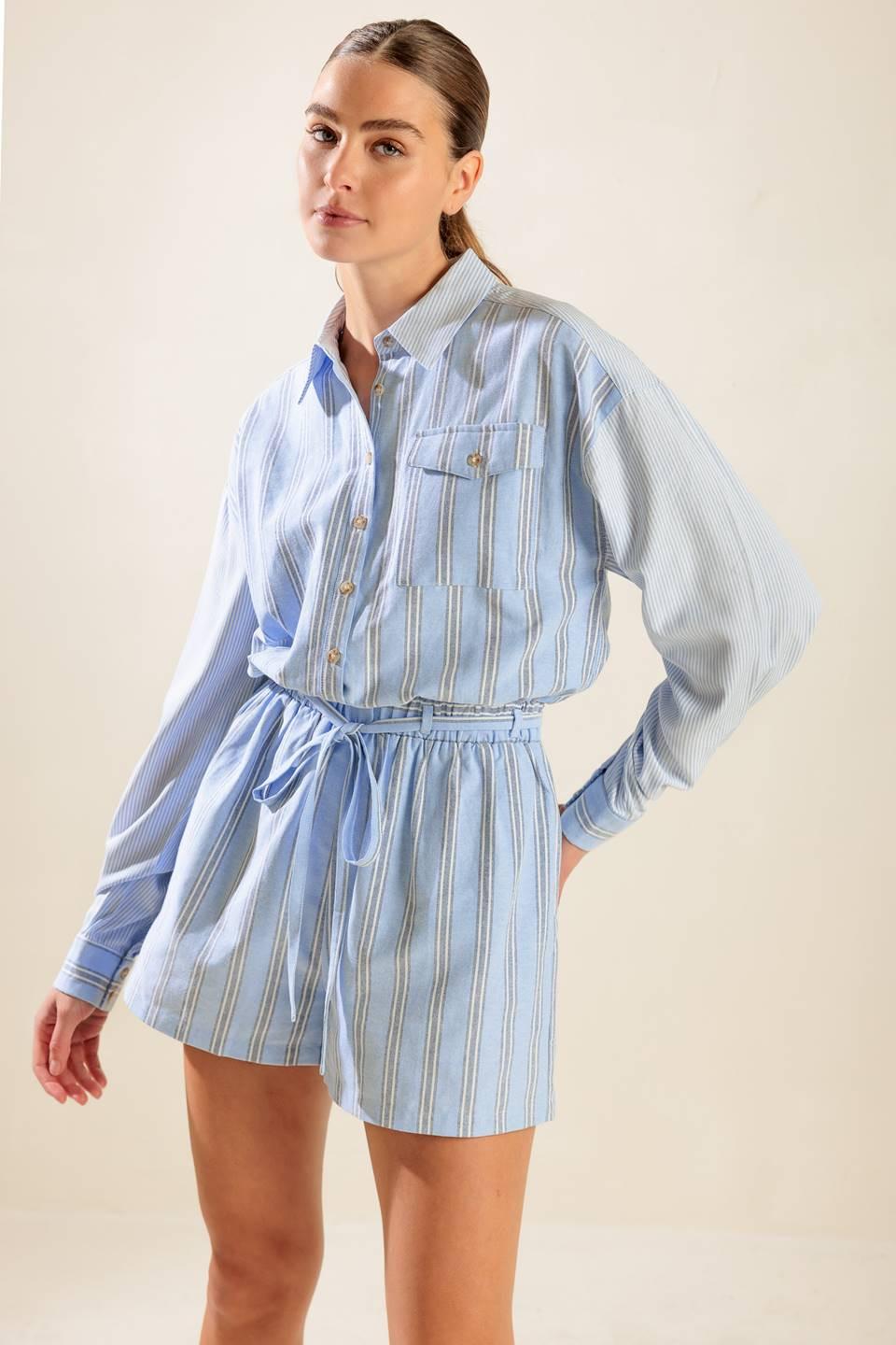 Hold Me Close Woven Romper in blue multi, view 4 — Soul Flow Apparel