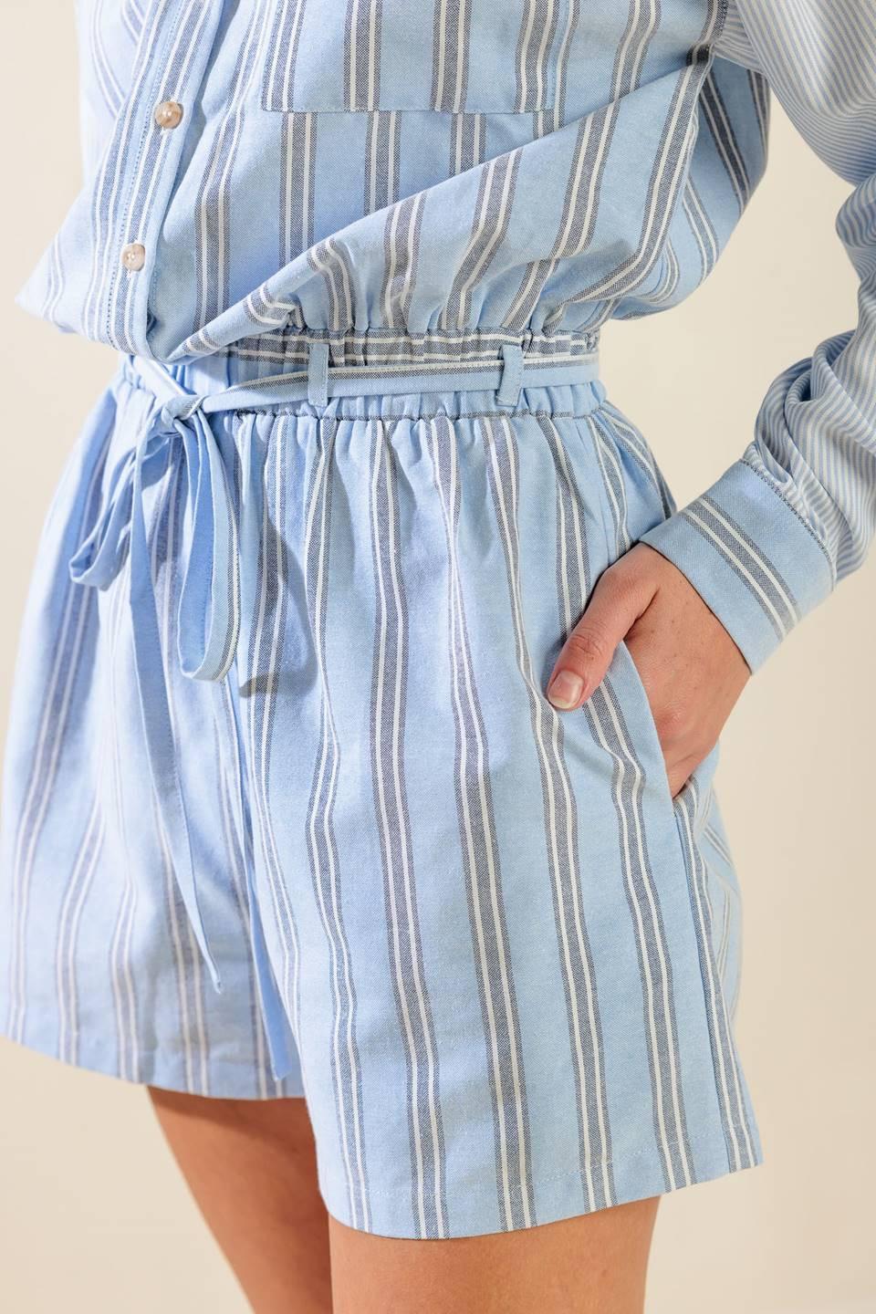 Hold Me Close Woven Romper in blue multi, view 6 — Soul Flow Apparel