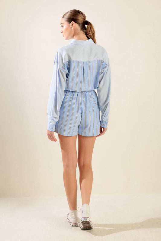 Hold Me Close Woven Romper in blue multi, view 7 — Soul Flow Apparel