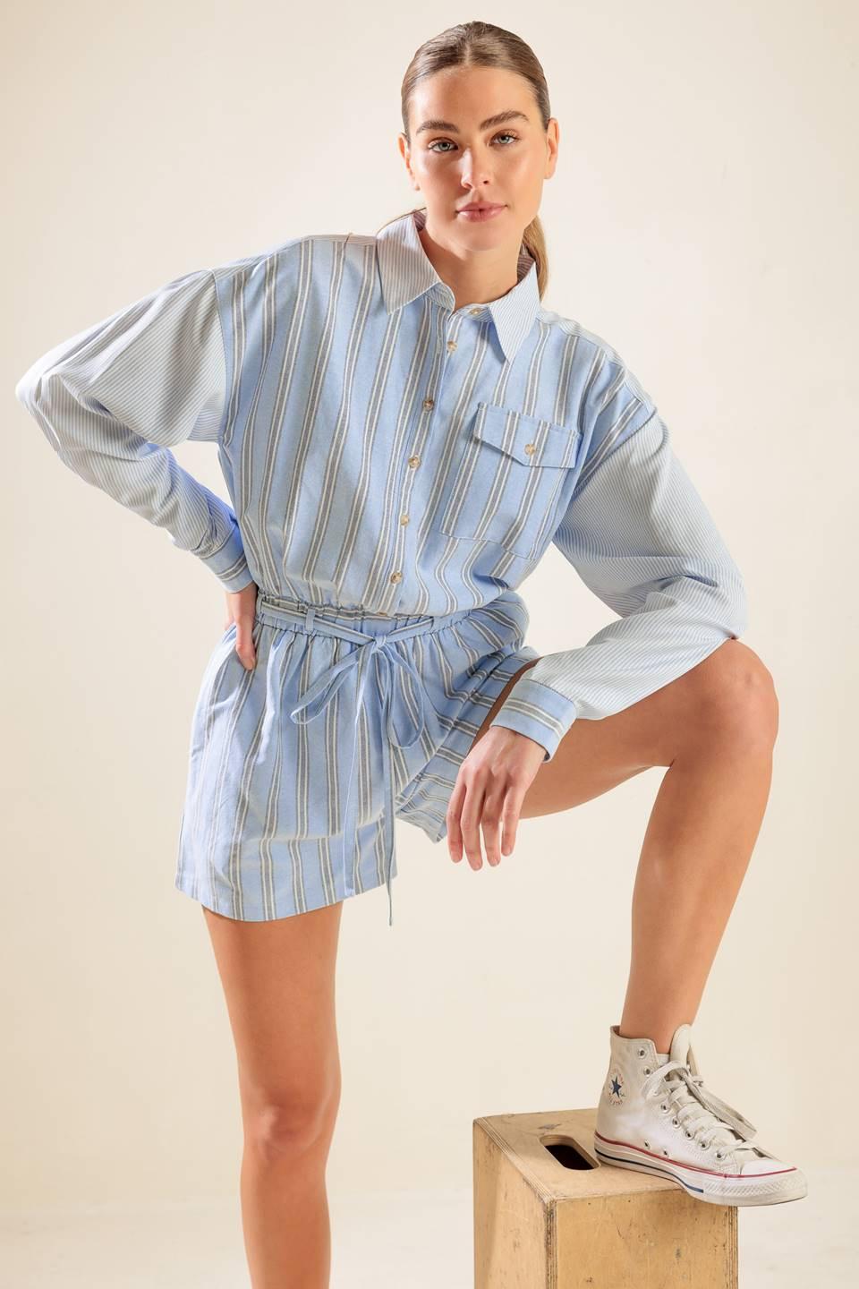 Hold Me Close Woven Romper in blue multi, view 8 — Soul Flow Apparel