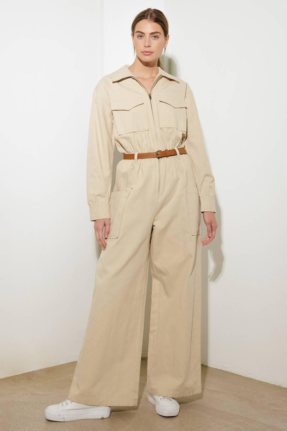 When It Happens Woven Jumpsuit in beige, view 1 — Soul Flow Apparel