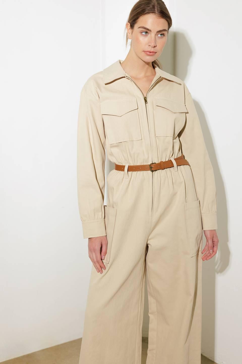 When It Happens Woven Jumpsuit in beige, view 3 — Soul Flow Apparel