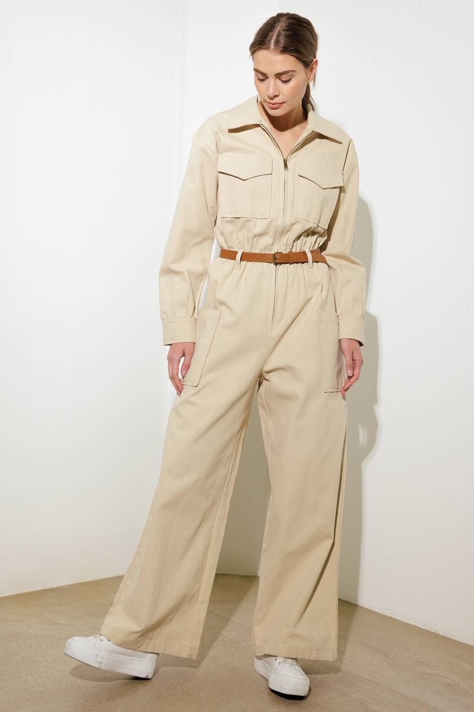 When It Happens Woven Jumpsuit in beige, view 4 — Soul Flow Apparel