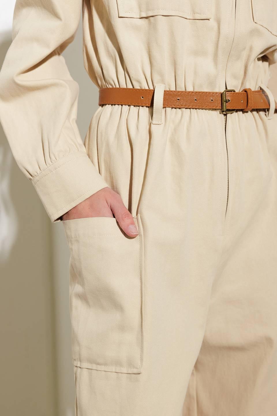 When It Happens Woven Jumpsuit in beige, view 5 — Soul Flow Apparel